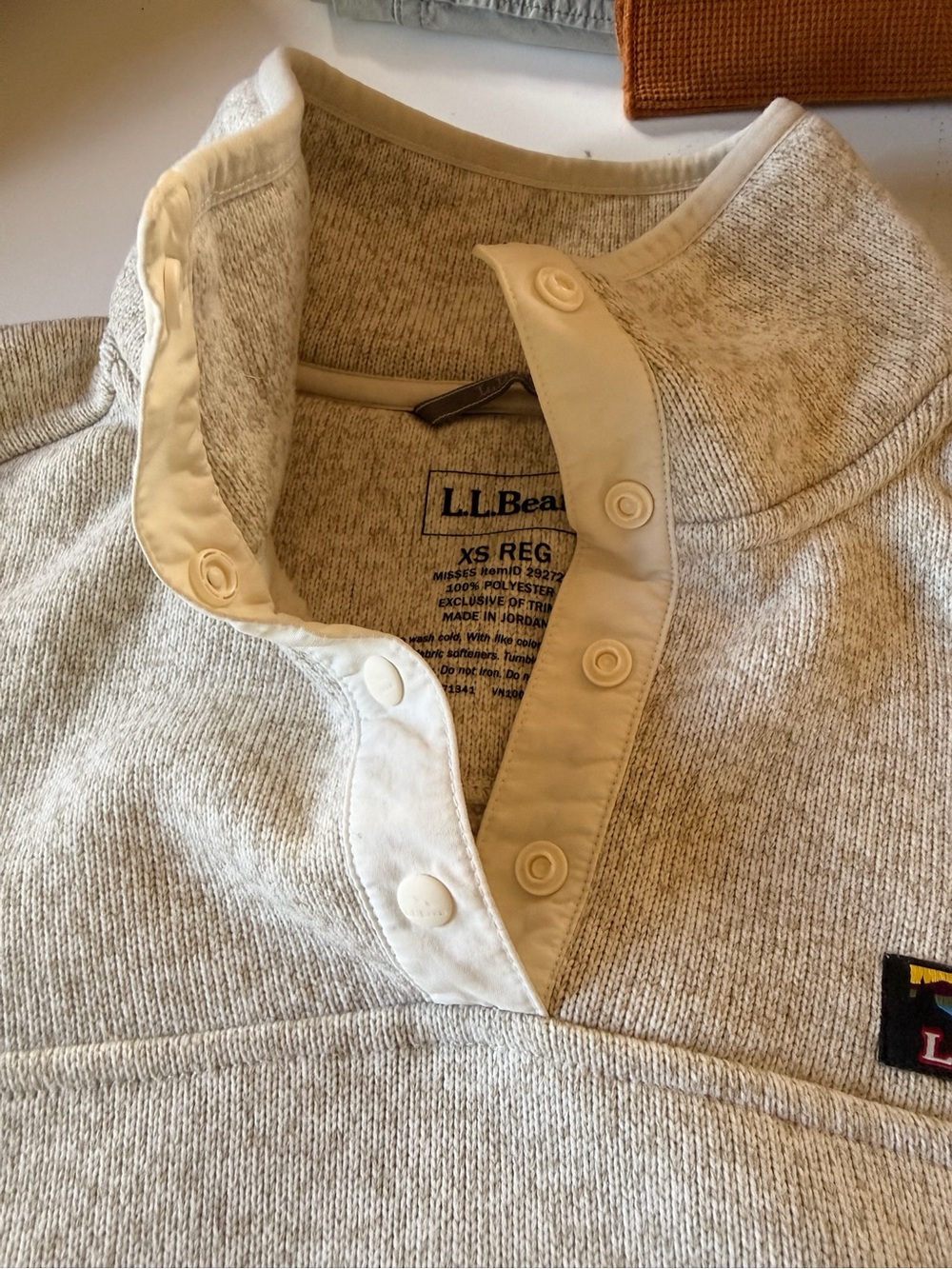 L.L. Bean Heathered Light Gray Pullover Snap-Front Sweatshirt - Picture 2 of 3